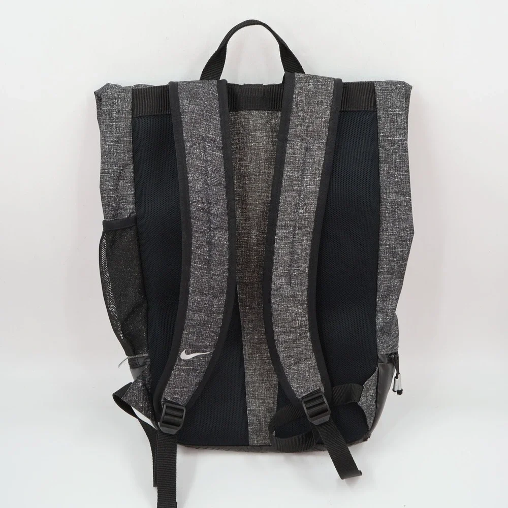 Nike Roll Top Backpack Unisex OS Grey Black Heathered Swoosh Logo Buckle